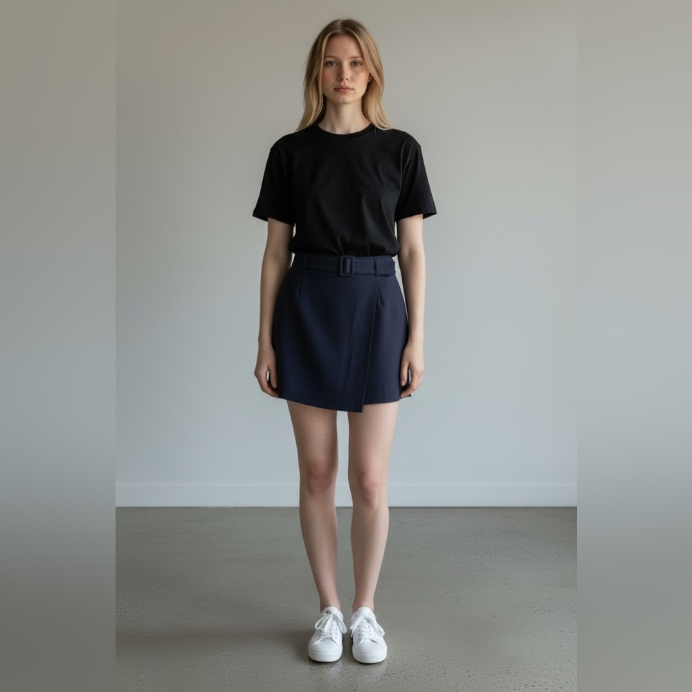 🏷️ NWT Jason Wu Belted Mini Wrap Skirt // Navy